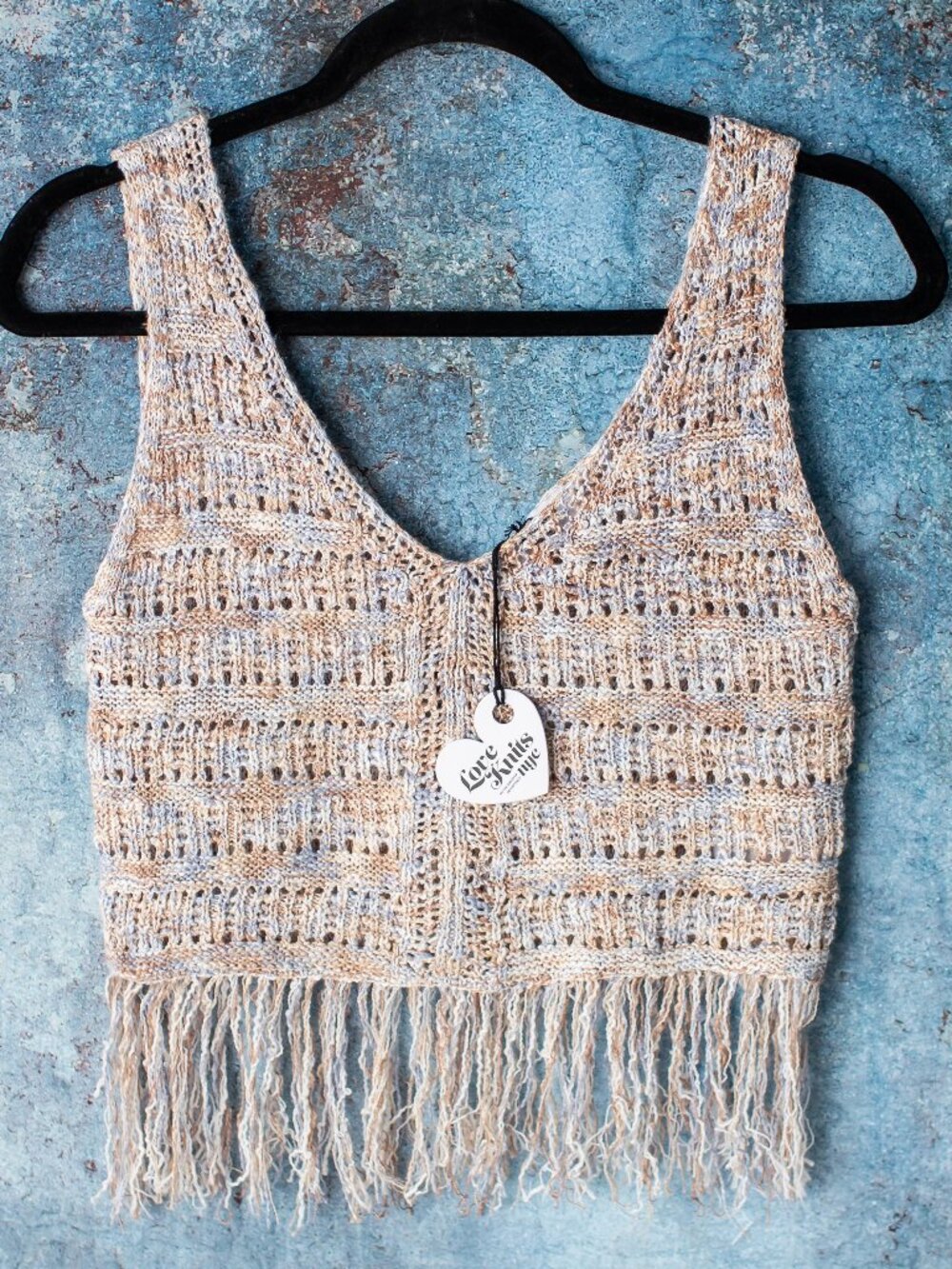 Love Knits NYC Small Sweater Department Fringe Knit Tank Top Small Boho Beige